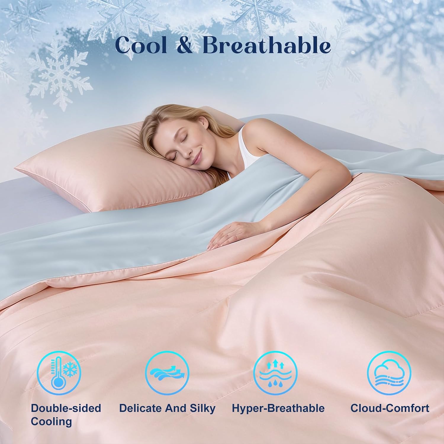 Bcareself Double-Sided Cooling Comforter for Hot Sleepers, All-Season Breathable Lightweight Cooling Blanket, Night Sweats Relief, Cool to the Touch Silky Soft Fabric Bedding Gift, Pink Blue Twin Size