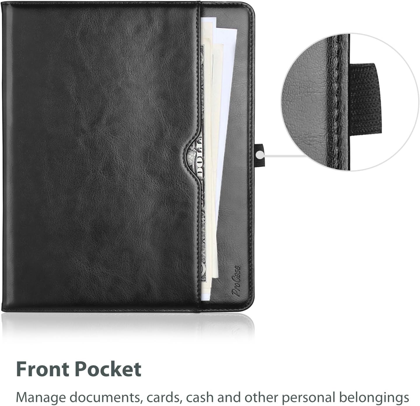 ProCase Leather Case for iPad Pro 13 Inch 2025 (M5) / 2024 (M4) with Pencil Holder, PU Leather Business Stand Cover Multi-Angle Viewing Smart Folio with Hand Strap Front Pocket for iPad Pro 13" -Black