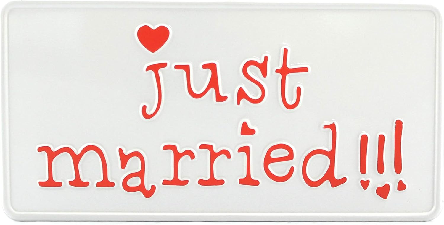 Just Married US USA License Plate Number Plate Embossed Marriage Love Wife Husband
