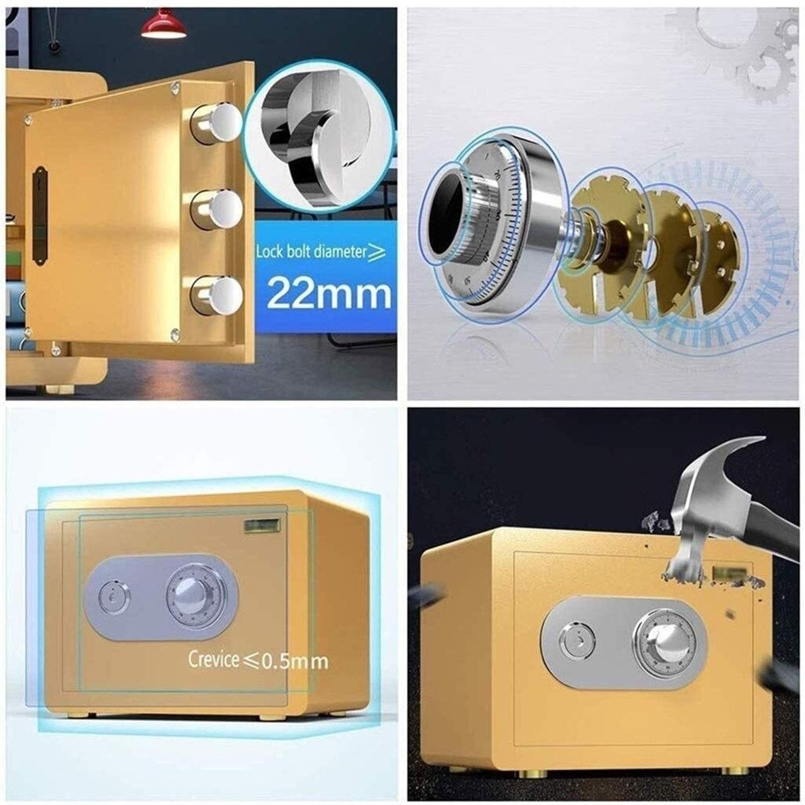 RLKHXBS Safes Schrank Mechanical Password Safety Haushaltssicheres 45 cm großer feuerfestem wasserdichtes Anti -Bohr -Anti -Diebstahl Unsichtbares Safe (Farbkaffeegold)