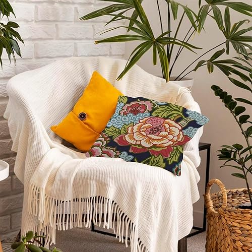 Miniatura 6 de Chinoiserie - Fundas de almohada para exteriores, diseño de flores de peonía, color azul y verde, fundas de almohada para sofá de campo, fundas de
