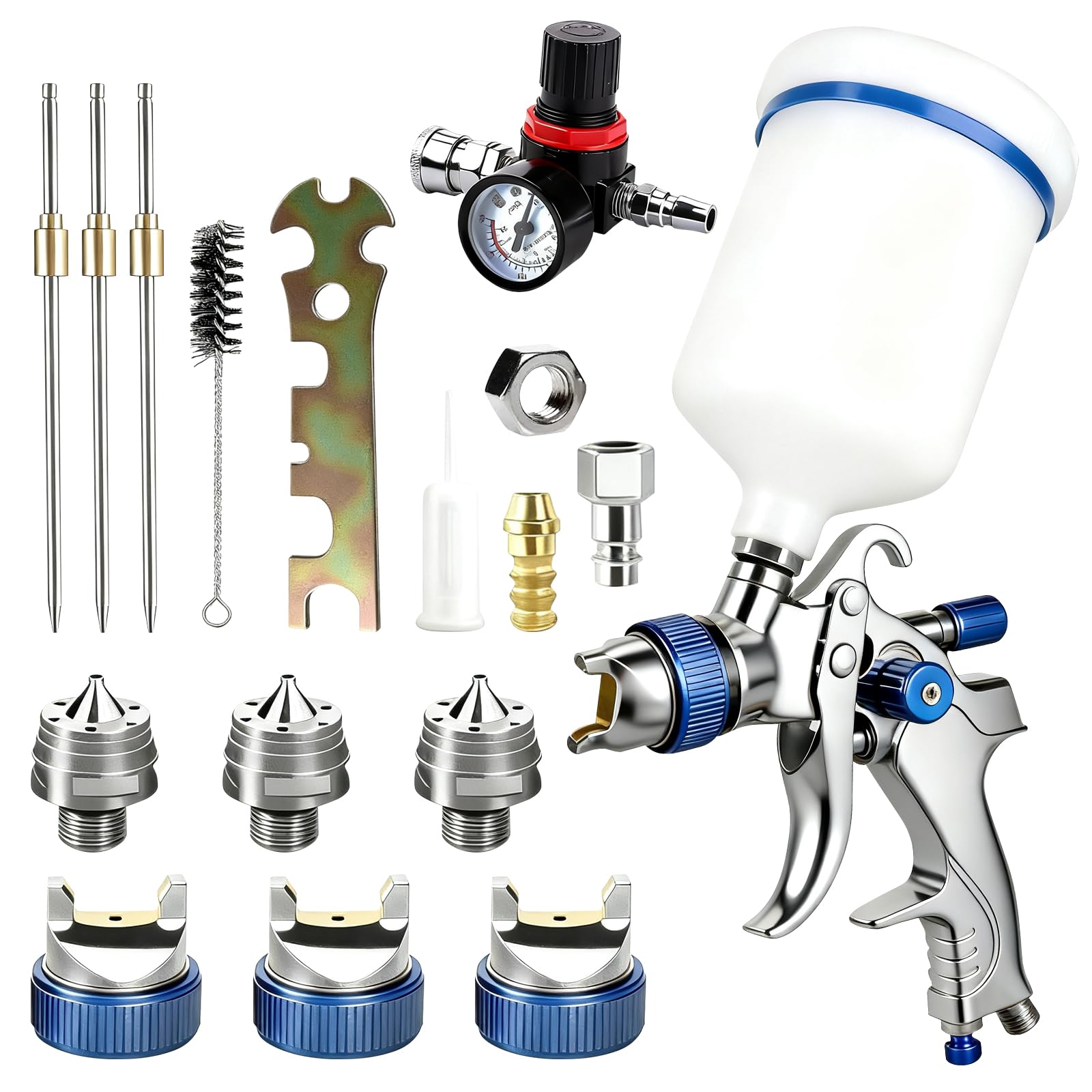 HVLP Pistola per Verniciare, Pistola a Spruzzo per Verniciare Professionale, Serbatoio a Gravità 600 ml con 3 Ugelli 1,4mm 1,7mm 2,0mm, Pistola Vernice a Spruzzo per Auto, Mobili