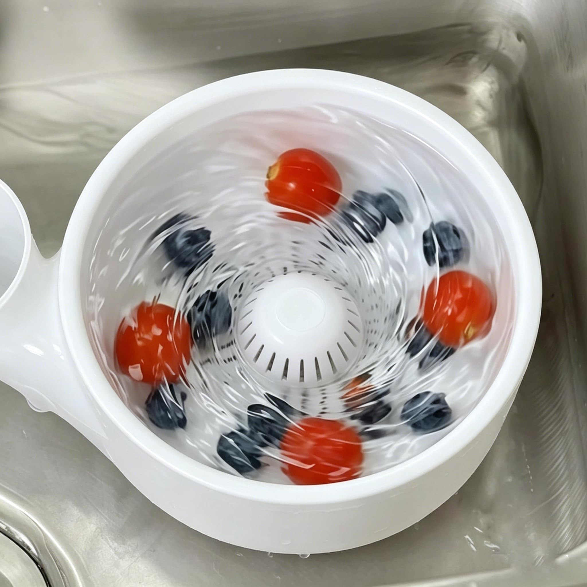 Ciotola per bacche in ceramica, con stampa 3D, ciotola rotante automatica per frutta e verdura, con colino, 4 in 1, cestello multiuso per lavaggio e asciugatura (rosa, S)