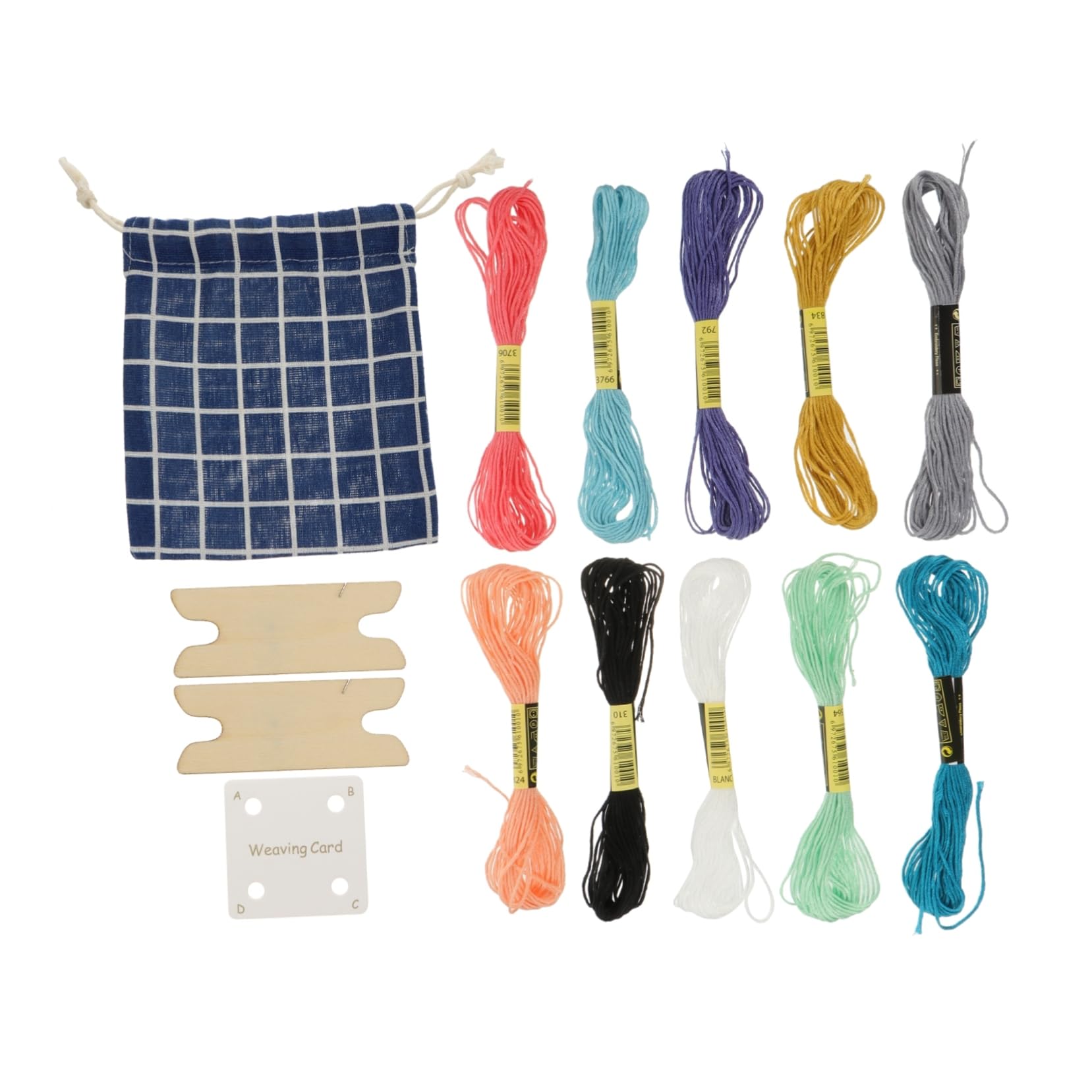 DOITOOL 1 Set Weaving Tools with Cloth Bag DIY Weaving Cards Loom Cards with Shuttle Portable Crafting Kit for Easy Rope Includes Embroidery Threads