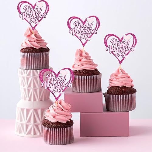 Miniatura 9 de 24 adornos para cupcakes del día de San Valentín para decoraciones de San Valentín, temática de dulce amor, para decoración de pasteles del día de