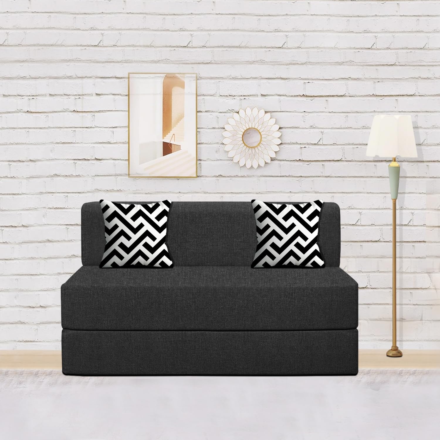 Dr Smith Foldable Two Seater Sofa Cum Bed with Cushion for Home & Office Jute Fabric | Mattress- Perfect for Guests | 4X6 Feet- Black Color (B0D9H6BV6M) Amazon Price History, Amazon Price Tracker
