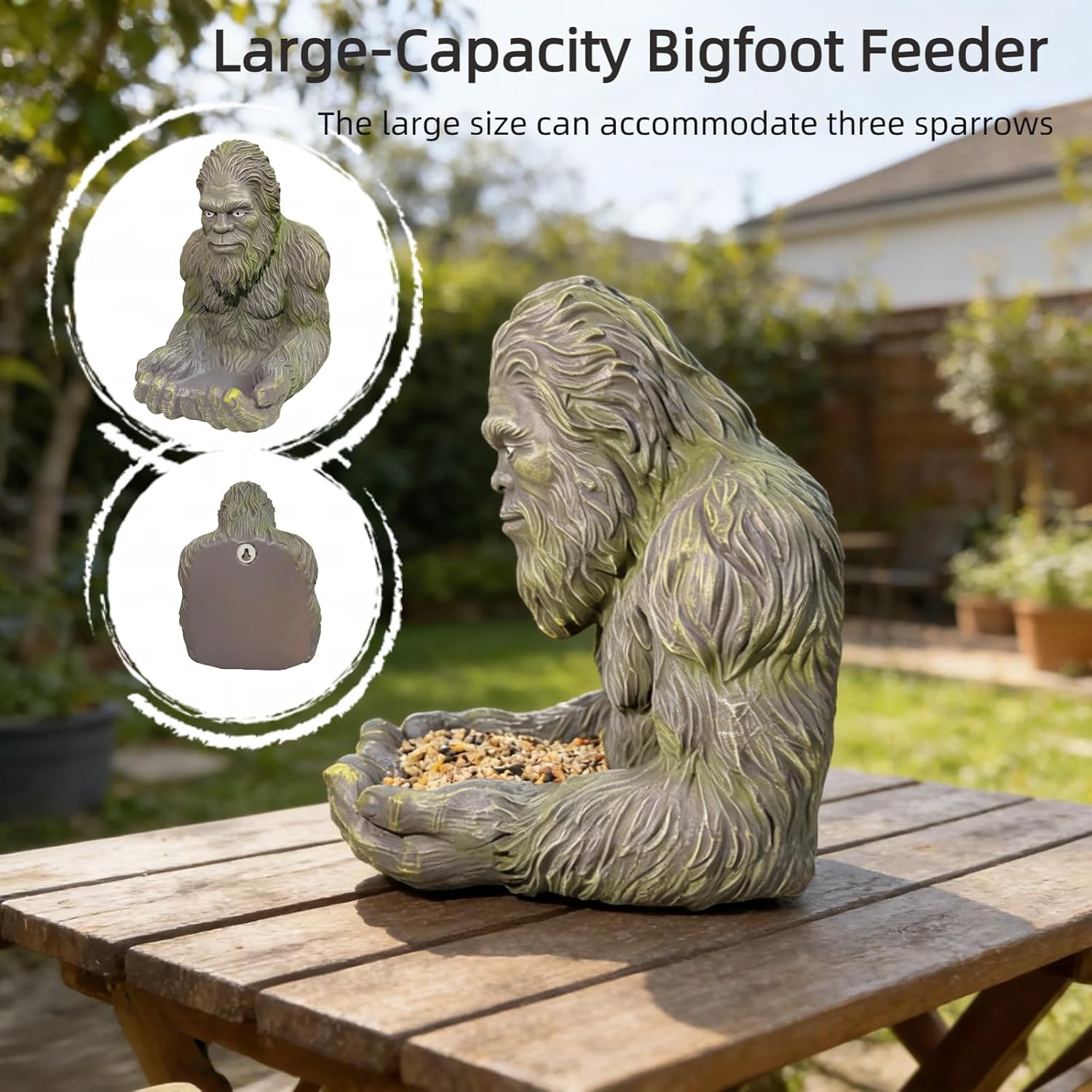 Large Bigfoot Bird Feeder Satue: 9.8" Green Garden Yard Art Decoration Sculpture for Hummingbird Squirrel - Handcraft Outdoors Hanging Feeder Decor Gifts for Mom Gardening Bird Lover's