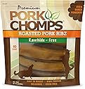 Pork Chomps Roasted Pork Skin Dog Chews, 6 Inch Rib Shapes, 10 Count, Pack of 1 - Long-Lasting Treats for Dogs - High Protein, Rawhide-Free, Low Fat, Healthy & Delicious Chews