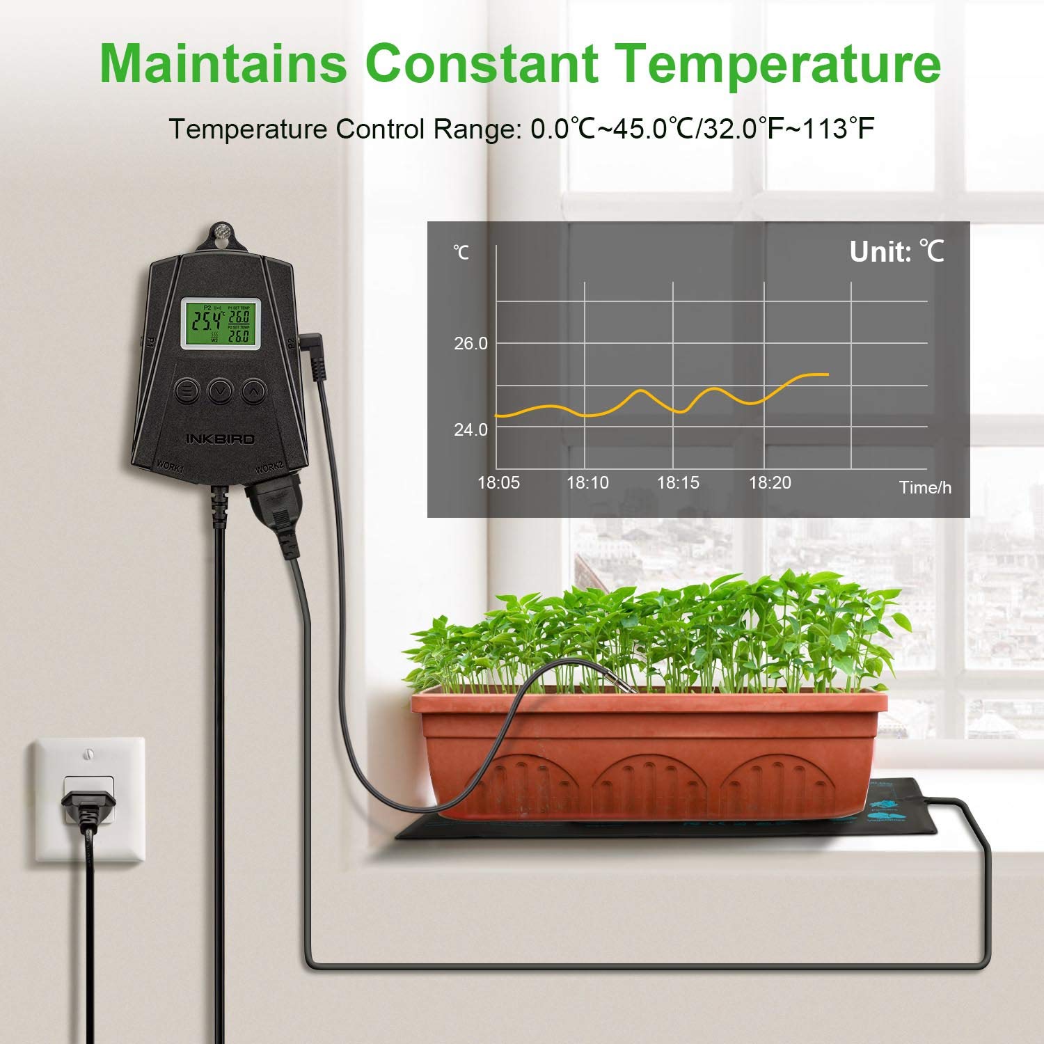 Inkbird WiFi Temperaturregler Heizung Steckdose, IPT-2CH Thermostat für Heizmatten Sämlinge Brauen Gewächshaus