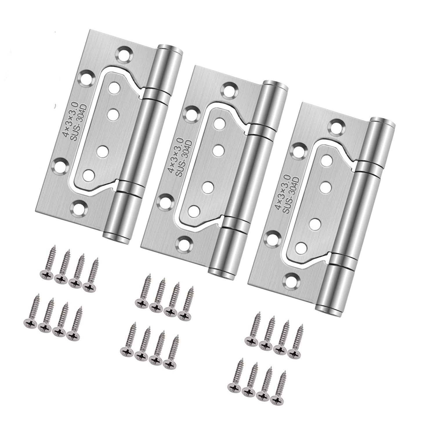Ubrand Silver 3Pcs 4Inch Home Door Hinges Ball Bearing Small Flush Hinge Non-Mortise Stainless Steel Brushed Nickel Smooth And Silent Movement Replacement Ball Bearing Mute (Silver)