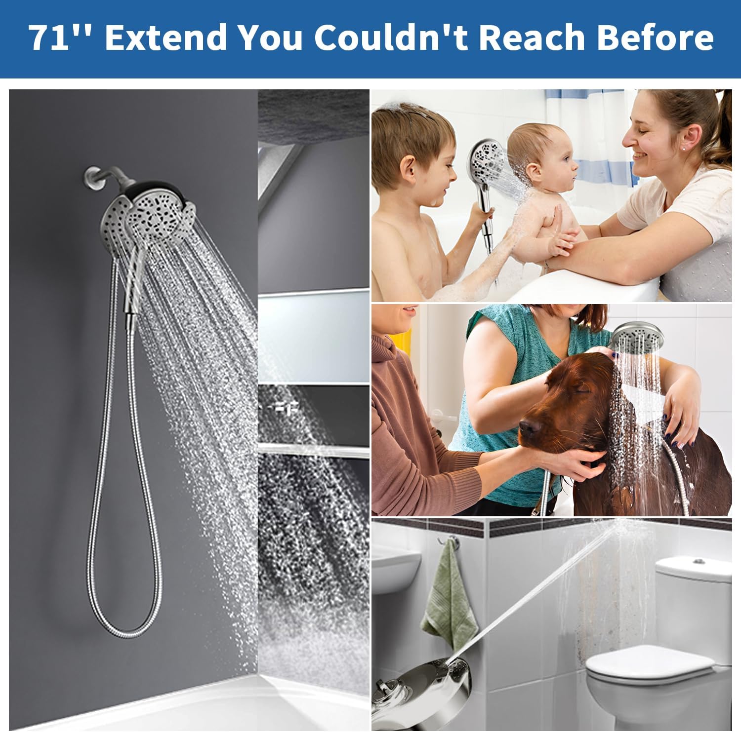 GRICH Shower Hose Extra Long: 71 Inch Metal Cord High-Density Anti-Leak Stainless Steel Shower Head Hose Replacement, Ultra-Flexible & Durable Bathroom Pipe with Brass Insert & Nut, Brushed Nickel