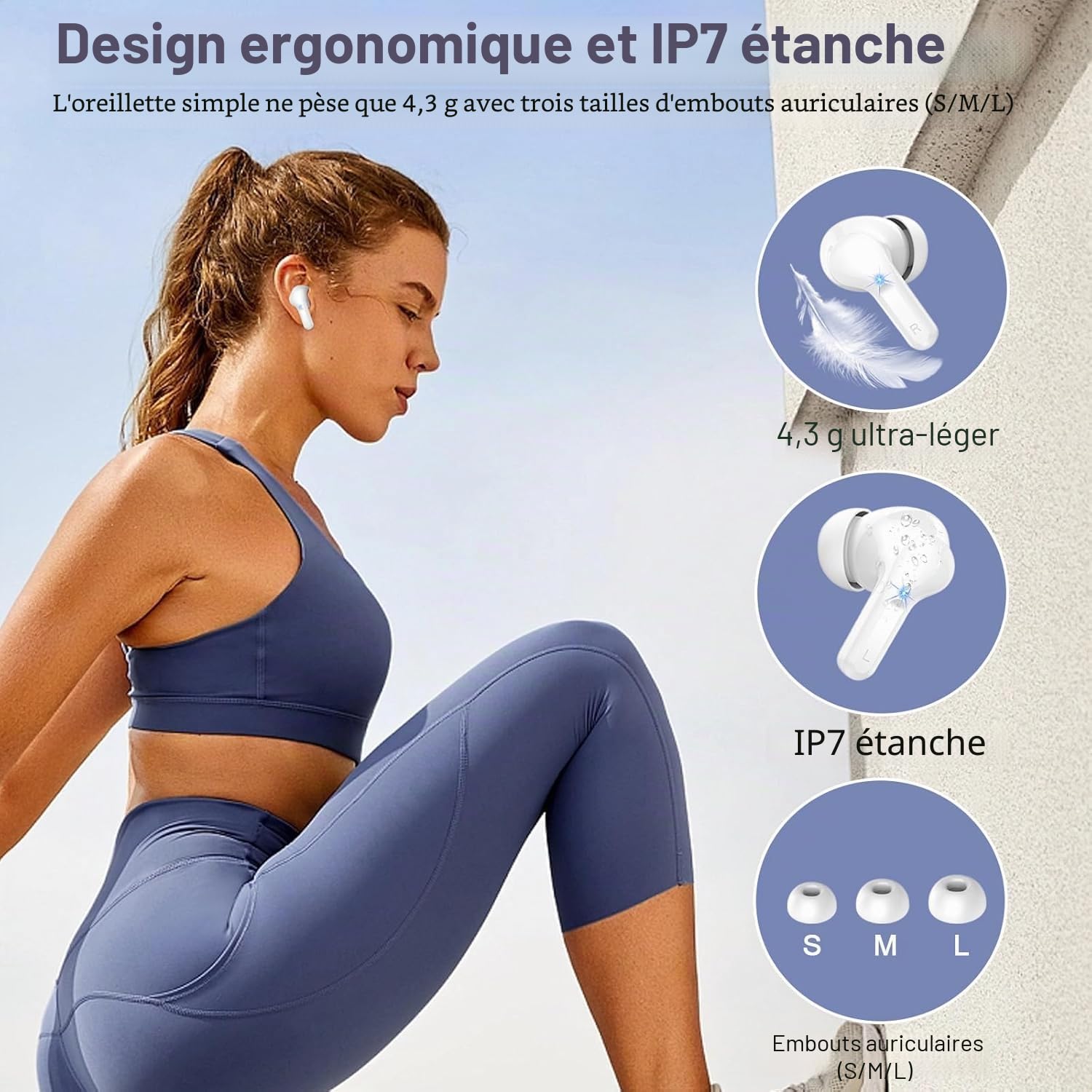 Écouteurs Bluetooth Sans Fil, 2026 Casque Bluetooth Micro Anti-Bruit, Ecouteur sans fil Stéréo Hi-Fi, 48H Oreillette Bluetooth Contrôle Tactile, Bluetooth 5.4, Étanche IP7 Sport Pour iOS/Android