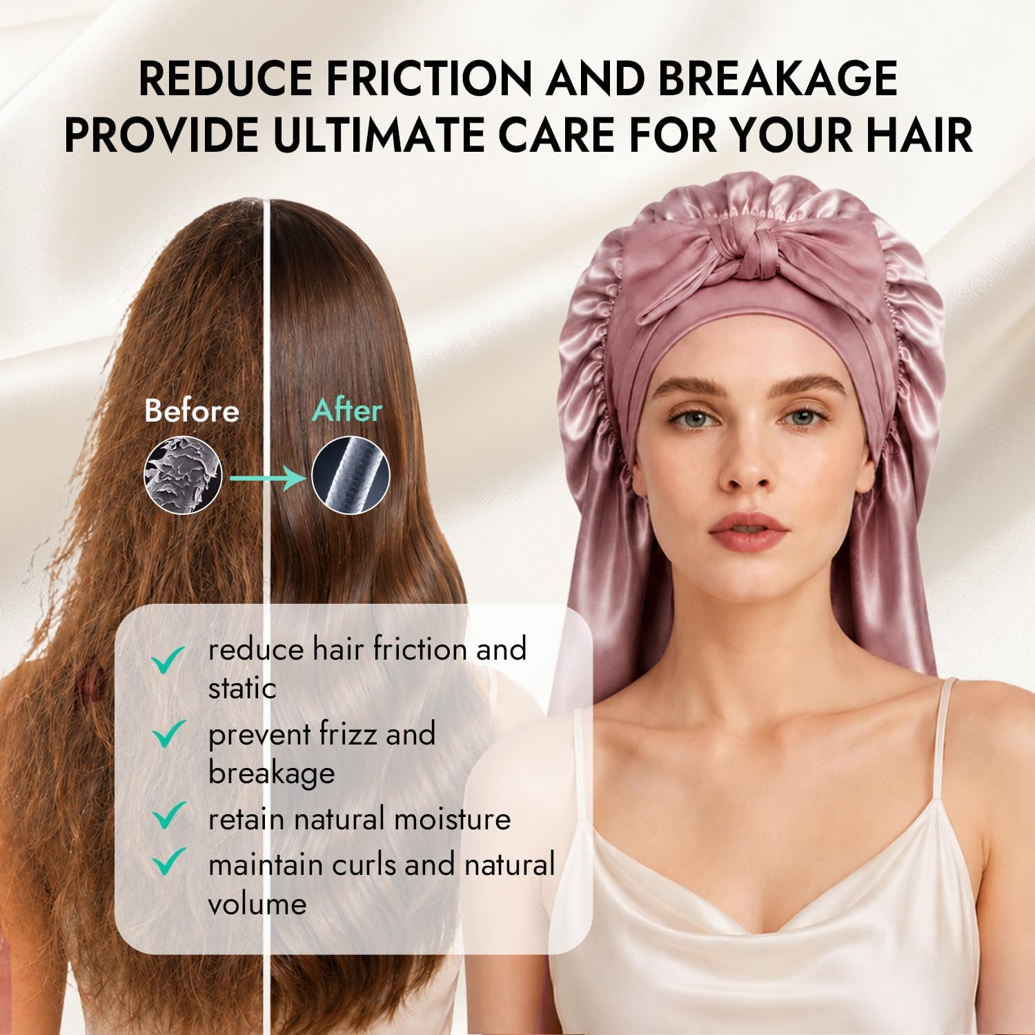 SilkSilky 100% Long Mulberry Silk Bonnet for Sleeping Women, Double Layer Silk Hair Bonnet with Tie Band