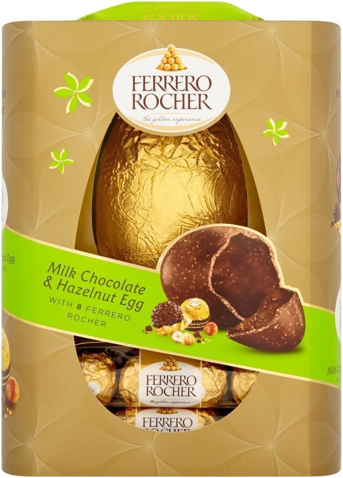 Rocher Milk Chocolate and Hazelnut Egg, Festive Chocolate Gift, with 8 Rocher Pralines, Pack of 1 (275g)