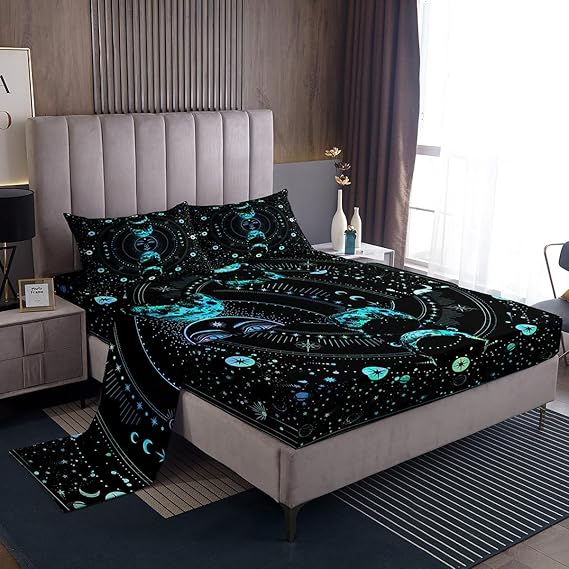 Manfei Sun and Moon Sheet Set Queen Size, Stars Space