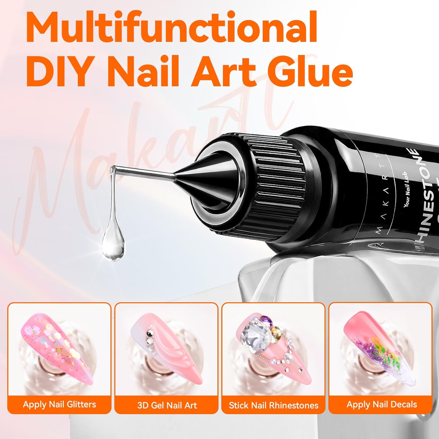 Makartt 2Pcs Rhinestone Glue, Strong Hold 3D Gel Nail Art Nail Gem Glue UV Cured Nail Glue for Nail Charms and Gems Jewelry Diamond for DIY Manicured at Home Beauty Gifts for Women