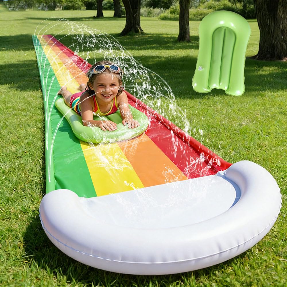 Wasserrutsche Garten für Kinder, Wasserrutschbahn mit 1 Aufblasbaren Rutschbrettern,Wasserrutsche Garten mit Einseitige Sprinklern, Wasserspielzeug Wasserrutschmatte Rutschbahn Outdoor (480x75cm)