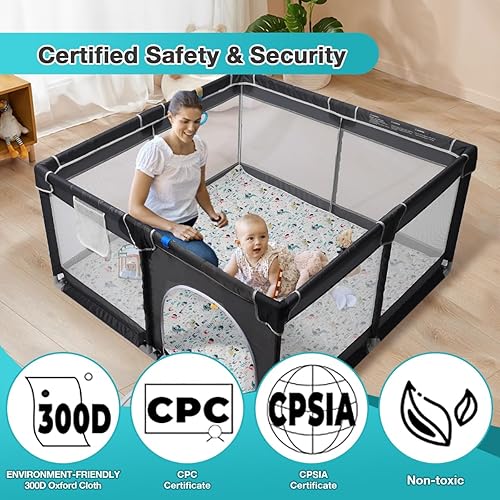 Miniatura 6 de Corralito con tapete suave, corralito seguro para bebés y niños pequeños, patio de juegos fácil de instalar con alfombra, pasador de juego