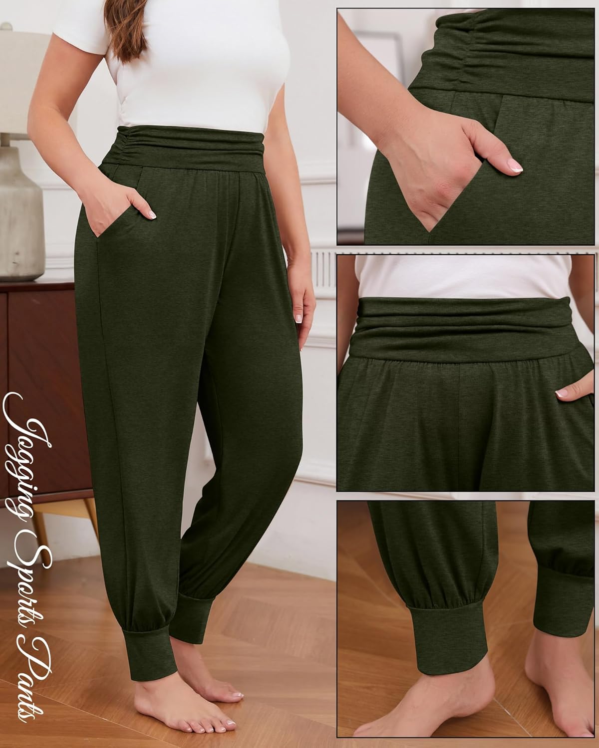 2 Pack Womens Plus Size Yoga Joggers, Loose Workout Sweatpants Comfy Lounge Pants with Pockets Casual Pajama Pants - Image 2