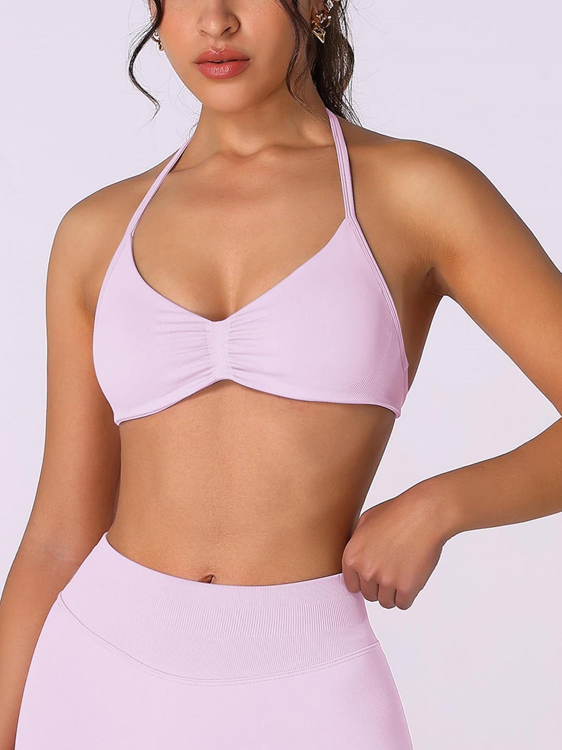 ABOCIW Women Seamless Halter Sports Bra Open Back Padded Gym Workout Crop Tank Tops Low Impact Bra