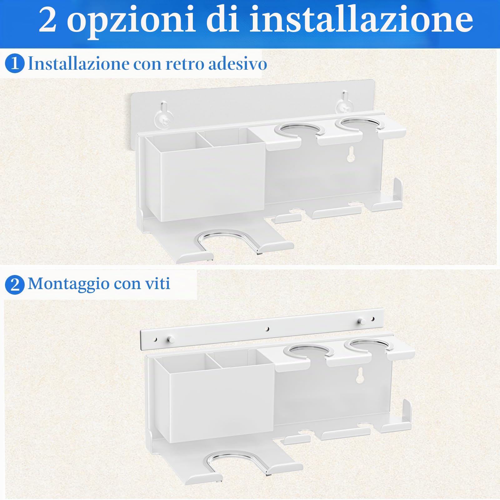 Porta Phone Bagno da Muro, Porta Piastra per Capelli Bianco | Metallo Di Alta Qualità, con Vano Portaoggetti Per Il Supporto Per Arricciacapelli E Piast