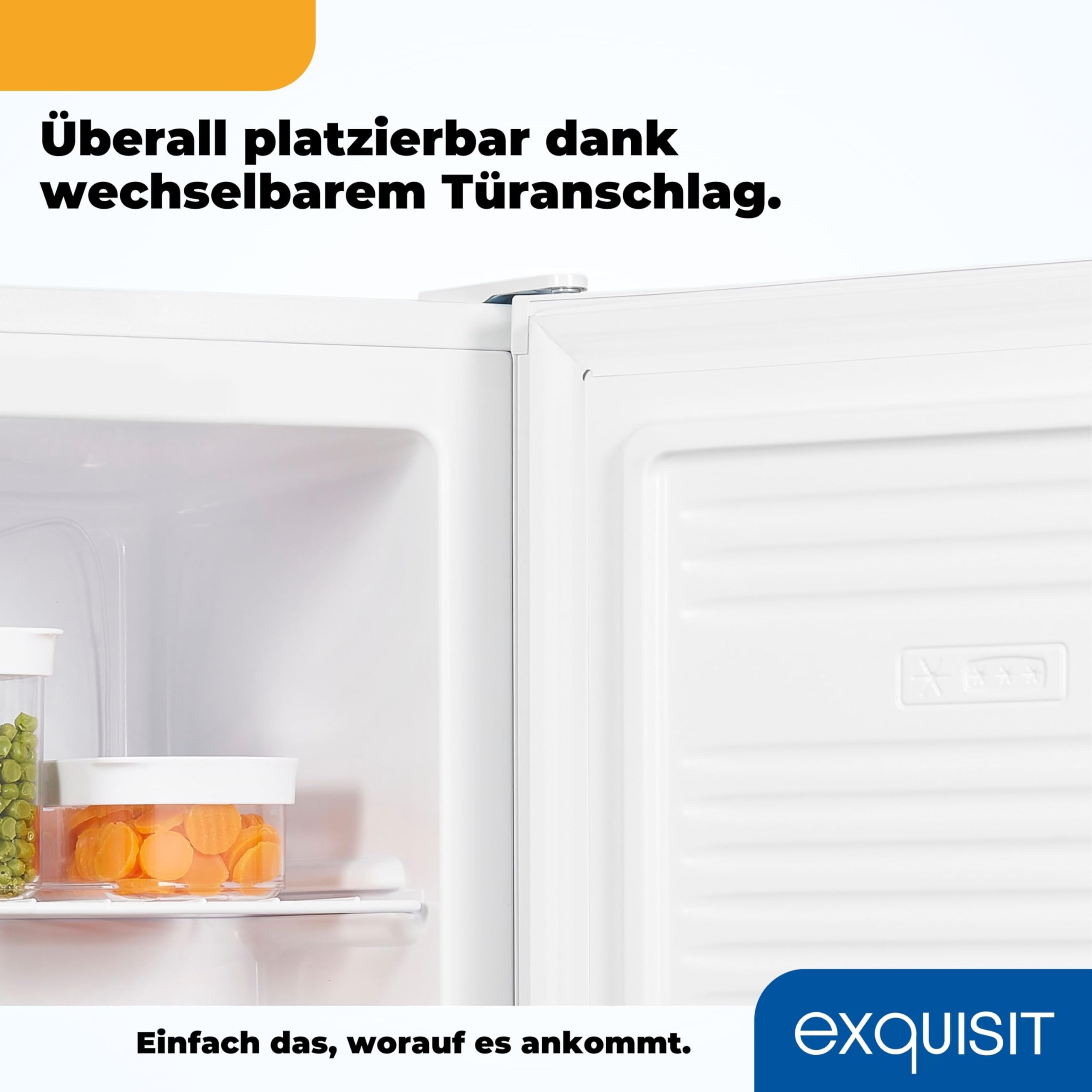 Exquisit GB505-040E Mini Gefrierschrank - 33l Tiefkühlschrank Weiß | 4 Sterne Fach - 2,4 kg Gefriervermögen - Leise 40dB - Wechselbarer Türanschlag - Maße 51 x 44 x 47,5 cm - Kleiner
