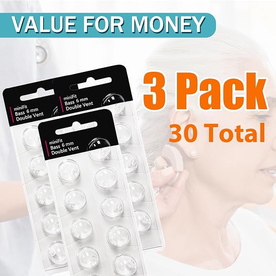 Hearing Aid Domes for Oticon Minifit Oticon Ear Cap Replacement Parts Accessories Double Vented 6mm Domes for Oticon Hearing Aid Equipment Cleaning Kit 30pcs