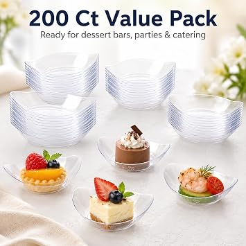 Kingrol 200 Ct Mini Dessert Plates, 3-1/8 x 2-5/8 Inches Clear Disposable Plastic Tray