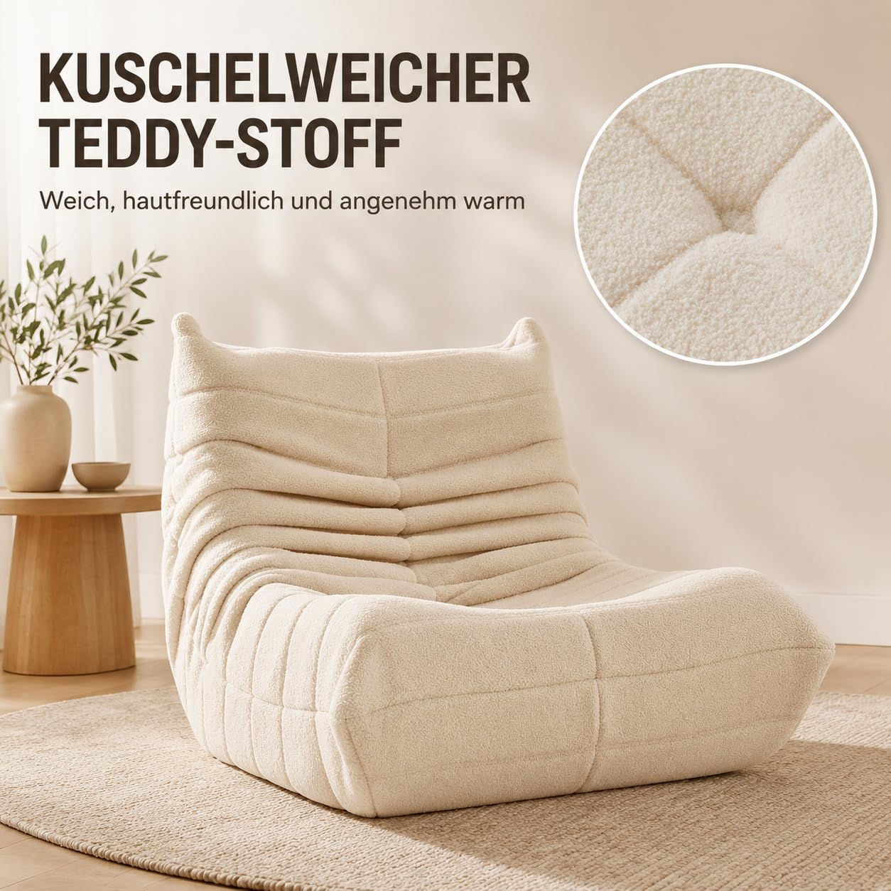 BRILVERDE Worek do siedzenia, sofa podłogowa, krzesło podłogowe z oparciem, Lazy sofa jagnięca, fotel do leżenia XXL, wygodny fotel do czytania, duży worek do siedzenia, do sypialni, salonu do