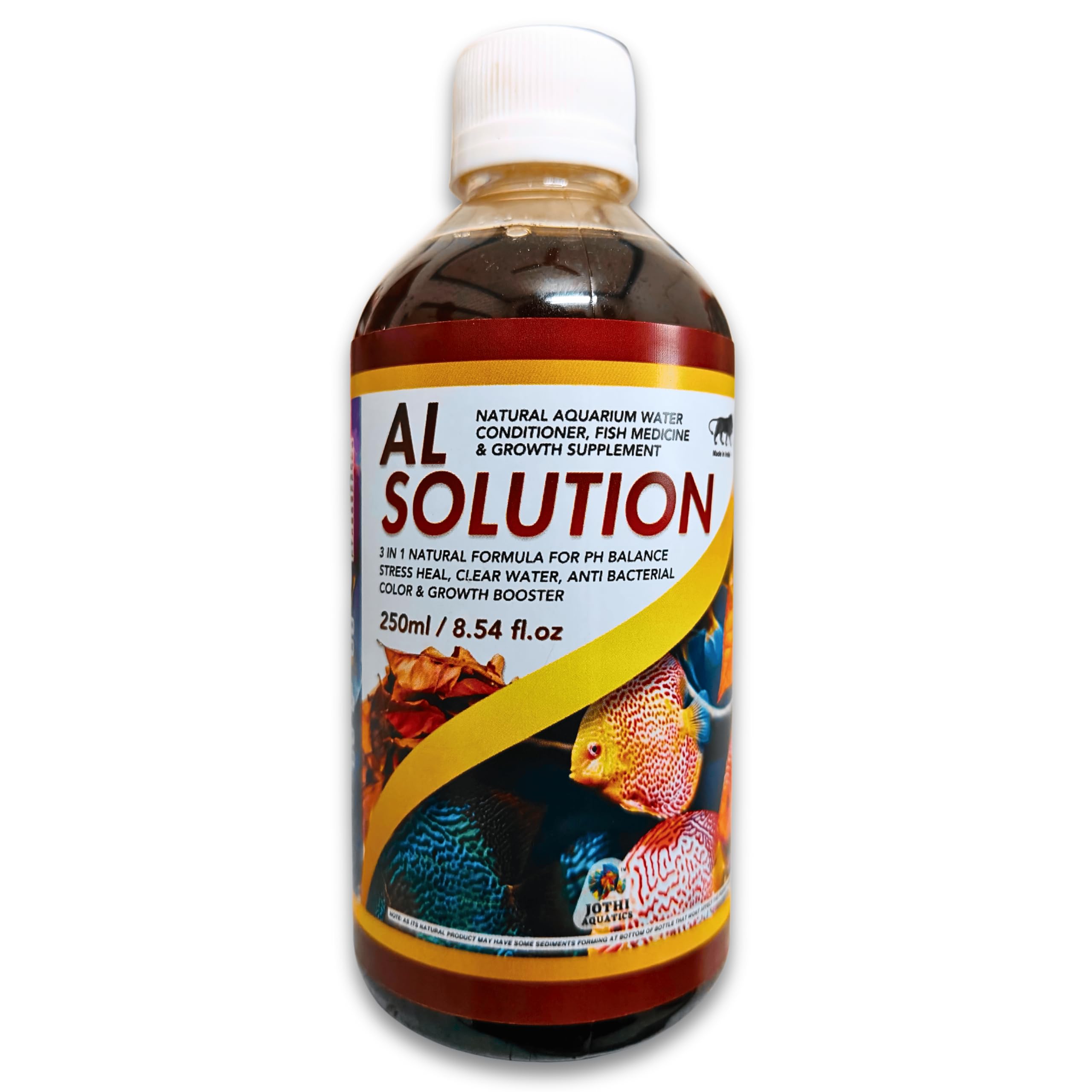 Jothi Aquatics AL Solution Natural Aquarium Water Conditioner, Medicine & Supplement 250ml | pH Balance, Stress Heal, Anti-Bacterial, Color & Growth Booster for All Freshwater Fish Tank