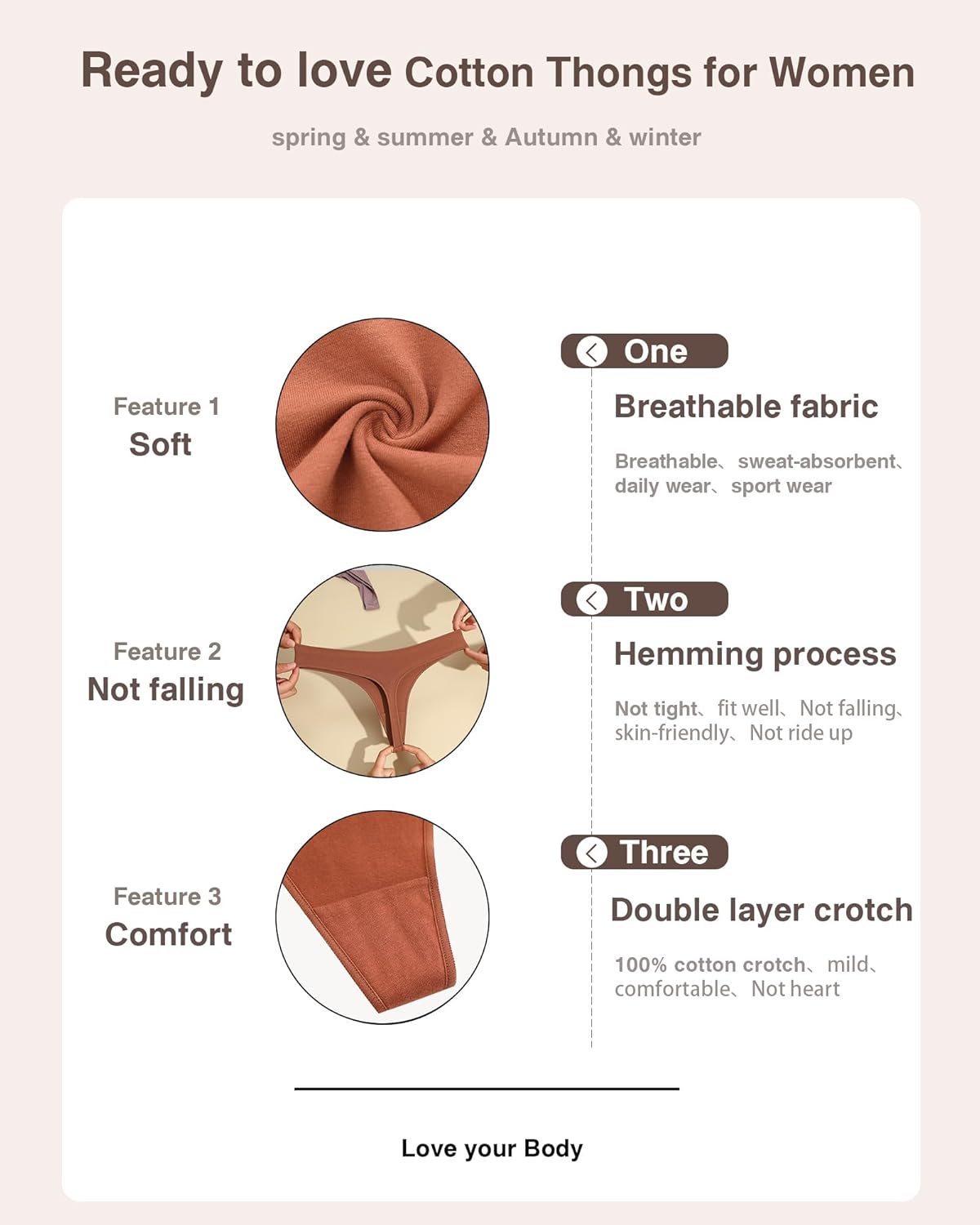 CUTE BYTE Cotton Thongs for Women Sexy Womens Underwear Breathable Stretch Low Rise Ladies Panties 6 Pack XS-XL - Image 5