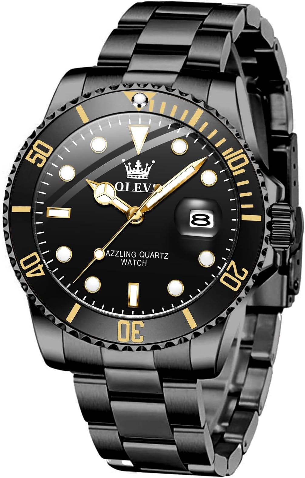 OLEVS Mens Watches, Silver Dress Gold Classic Luxury Big Large Face Waterproof Watches for Men, Analog Two Tone Stainless Steel Men Wrist Watch with Date Relojes De Hombre (Green/Blue/Black Dial