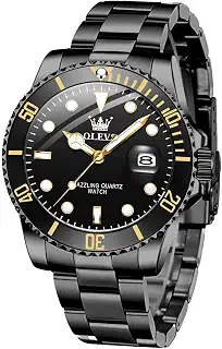 OLEVS メンズウォッチ シルバー ドレス ゴールド クラシック ラグジュアリー ビッグ ラージ フェイス 防水 腕時計 メンズ アナログ ツートーン ステンレススチール メンズ 腕時計 日付 Relojes De Hombre (グリーン/ブルー/ブラックダイヤル), G5885-G-ブラック。, シルバーメンズ腕時計。