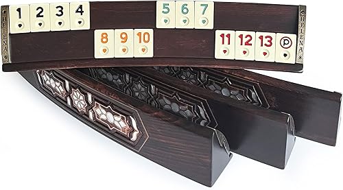 Miniatura 2 de Juego de Rummi de madera maciza ovalada con incrustaciones de cobre de madreperla - Juego de Rummy - Juego de Okey - Tile Rummy