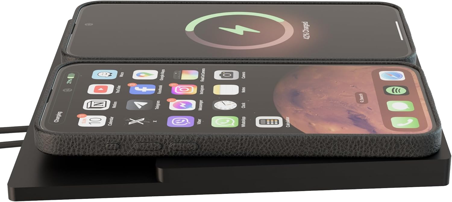 TWRAPS Dual Wireless 2 x 25W Phone Charger for 2017-2020 Tesla Model 3 & Tesla Model Y, 1st Gen Center Console Charging Pad -Works with iPhone 17 Pro Max and iPhone & Android Phones with MagSafe Cases