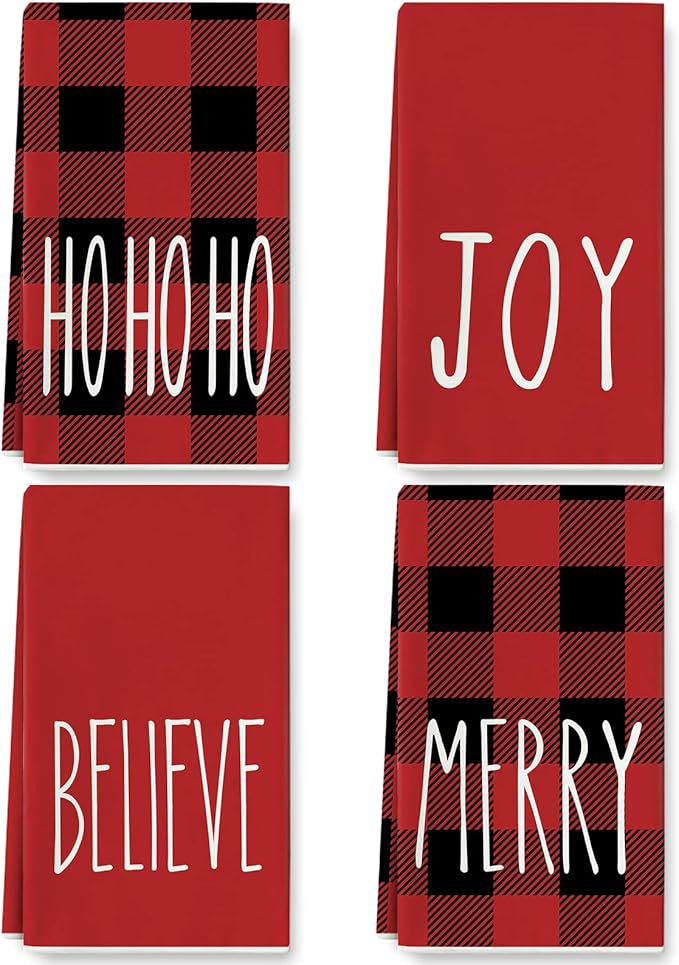 AnyDesign Christmas Kitchen Towel Red Black Buffalo Plaids
