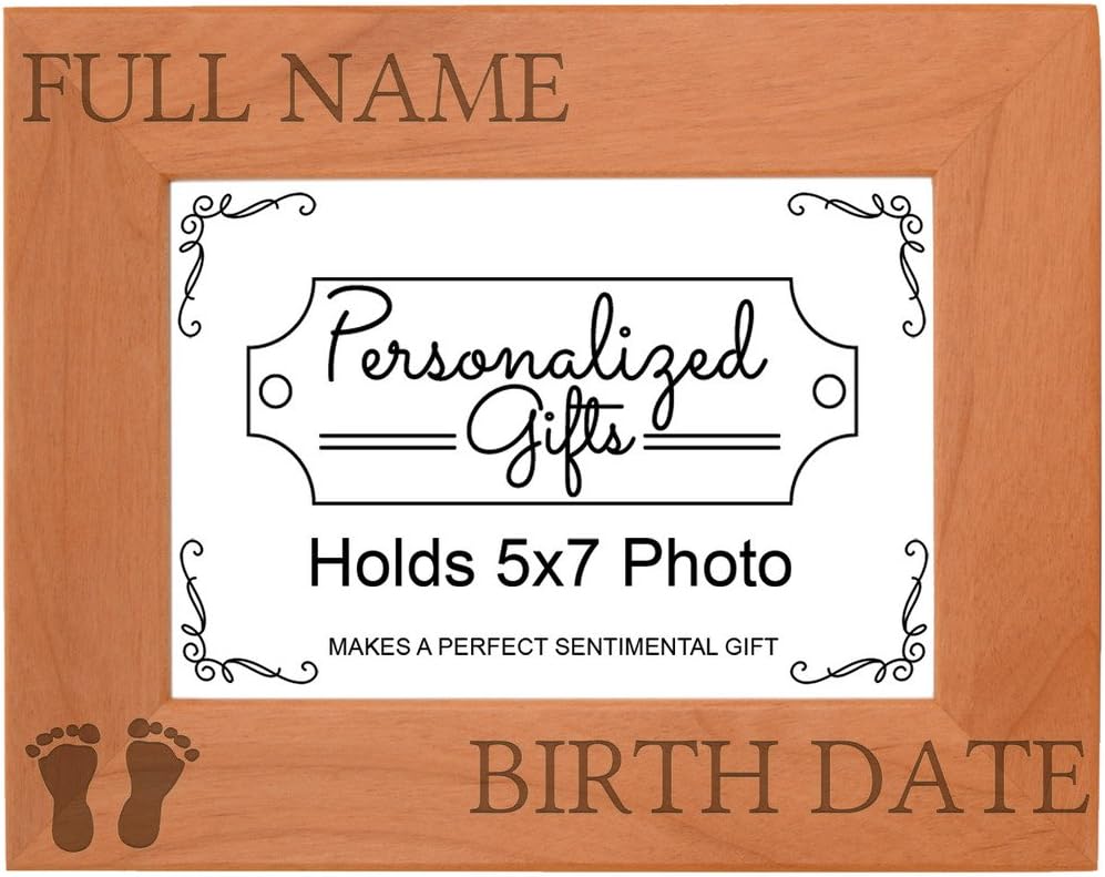 Custom Baby Gift Enter Name Birthday Personalized Natural Wood Engraved 5x7 Landscape Picture Frame