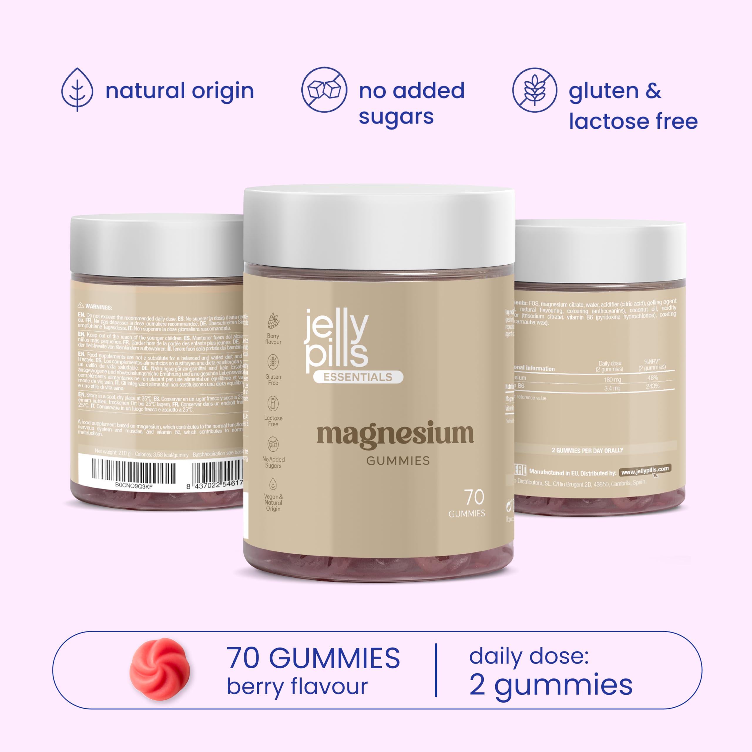 Jelly Pills Pack Energia, Concentrazione & Benessere Quotidiano – Magnesio 180 mg + Omega 3 Vegano DHA + Melena di Leone – 70 + 70 + 70 Gummies Vegane – Senza Zuccheri Aggiunti – Gusto Frutti di Bosco