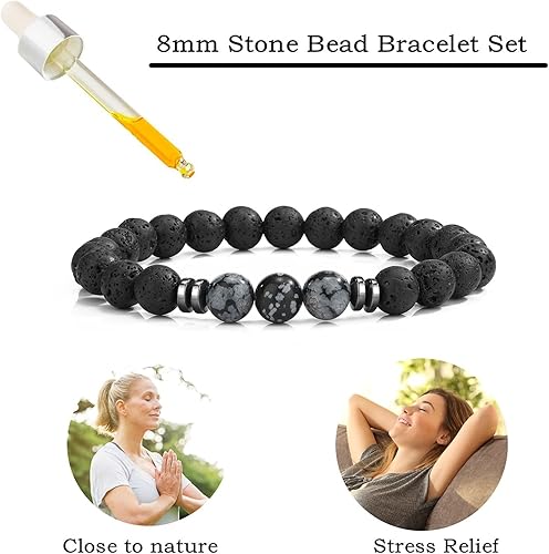 Miniatura 4 de MengPa Mens Beaded Bracelets Couples Matching Bracelet Set Lava Rock Beads for Women Stone Jewelry