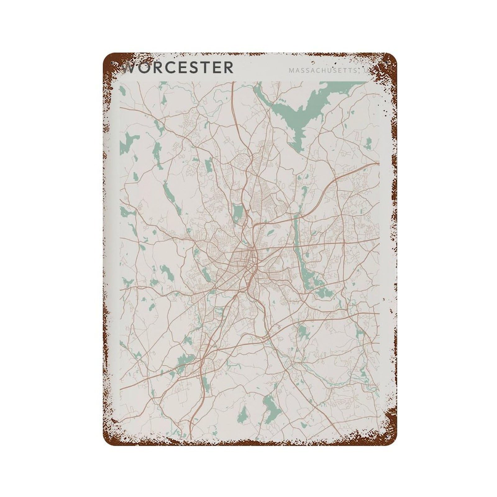 xiaoxiaoshen Worcester Map Massachusetts Travel Gift Minimalist Wall Decor Art Metal Tin Poster Modern Home Decor Art Home Bar Shop Decorations Vintage Sign 40x30cm