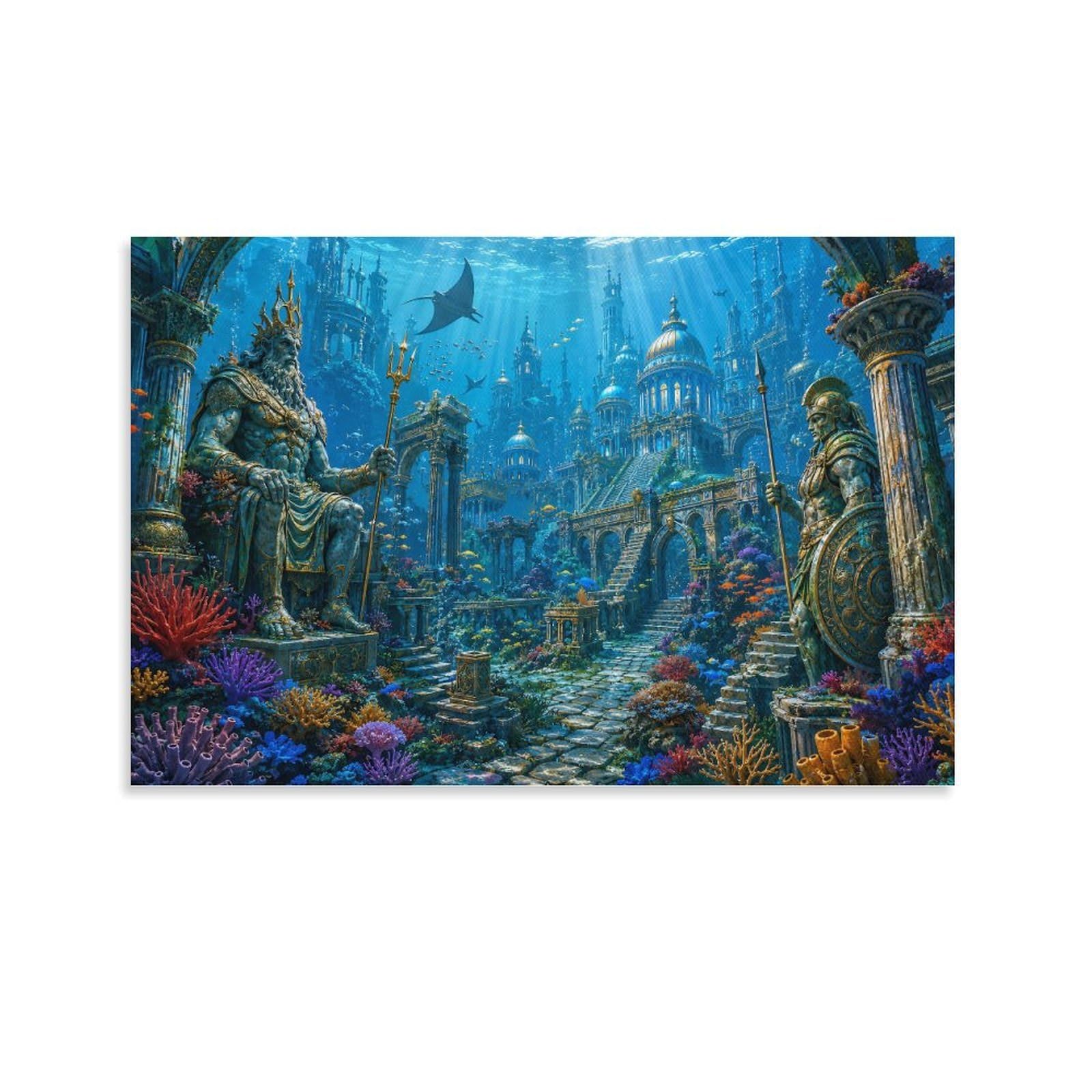 ASDFGHJKLZA Atlantis Underwater Kingdom Canvas Prints Modern Aesthetic Decor HD Wall Art Poster for Bedroom, Office, Living Room, Home Decorations, Gift 20x30inch(50x75cm)