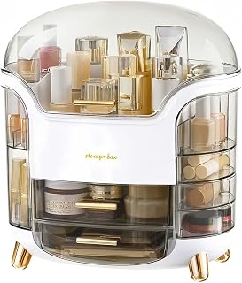 Makeup Organizer with Clear Lid - Cosmetic & Skin Care Cases with Drawers & Lipstick Trays, Dustproof & Waterproof for Makeup, Jewelry, Dressing Tables & Bathroom Top - White