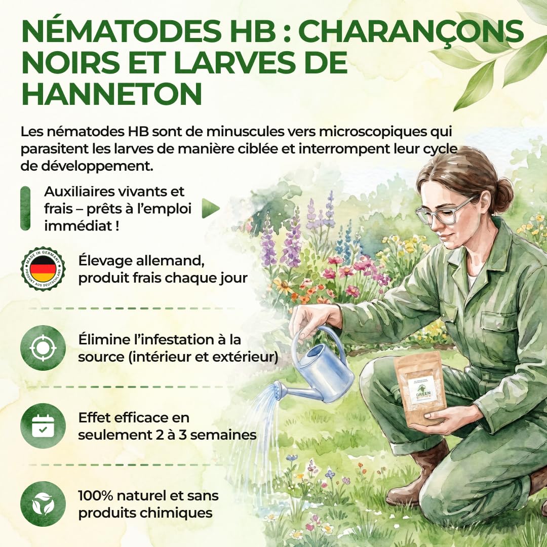 GREEN GUARDIA Power HB Nématodes contre le charançon et les vers fil-de-fer - 25 millions (50 m²) - Lutte antiparasitaire biologique, respectueux de l'environnement, sans produits chimiques. Facile à