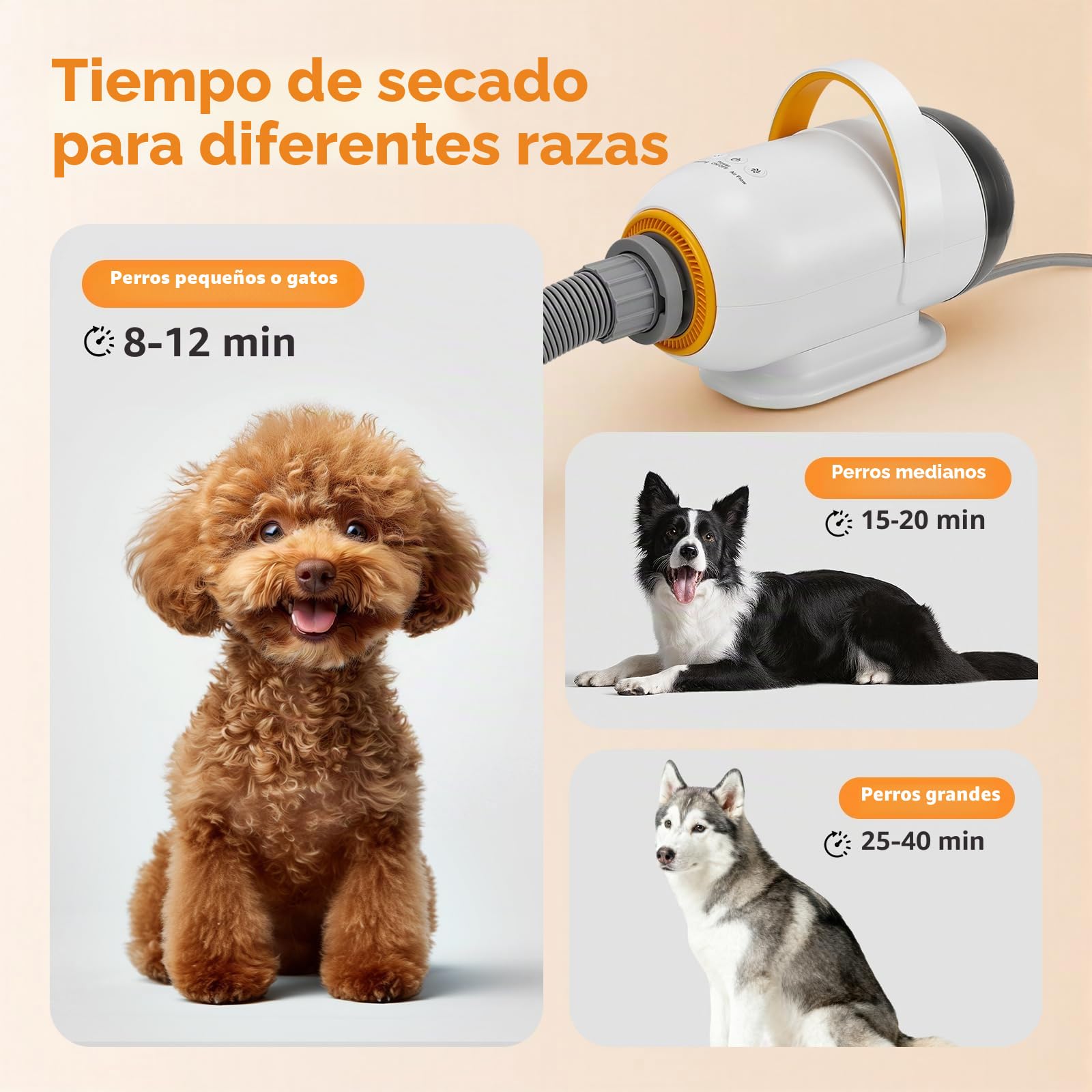 Secador para Perros 3200 W, secador de Pelo para Mascotas con 7 velocidades, 4 boquillas, Ciclo de Aire frío/Caliente, Potente soplador para Mascotas, Kit de Aseo para Perros y Gatos