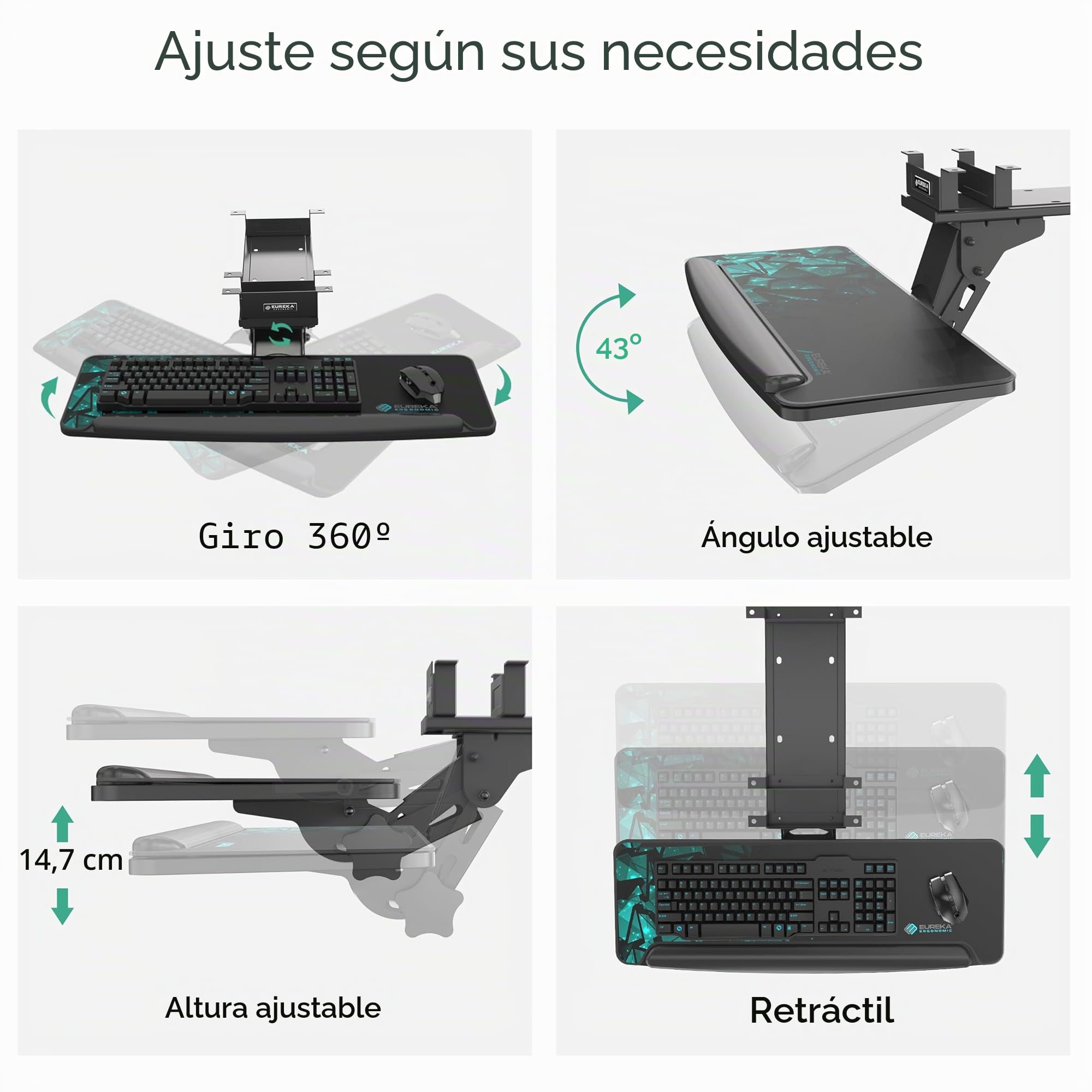EUREKA ERGONOMIC Bandeja para Teclado Altura Ajustable y diseño de ángel Plataforma para Teclado Plataforma retráctil para Escritorio Estante Giratorio diseño ergonómico (Rojo)