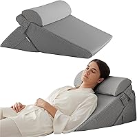 Vista 16 de Bedluxe Juego de 4 almohadas de cuña ajustables de espuma viscoelástica poscirugía para espalda, cuello, alivio del dolor de piernas, cuña de Gris