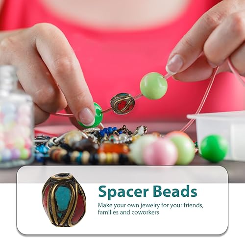 Miniatura 5 de SUPVOX 10 cuentas de Buda hechas a mano de Nepal, cuentas espaciadoras de cobre, cuentas de agujero para fabricación de joyas (496-Y10267)