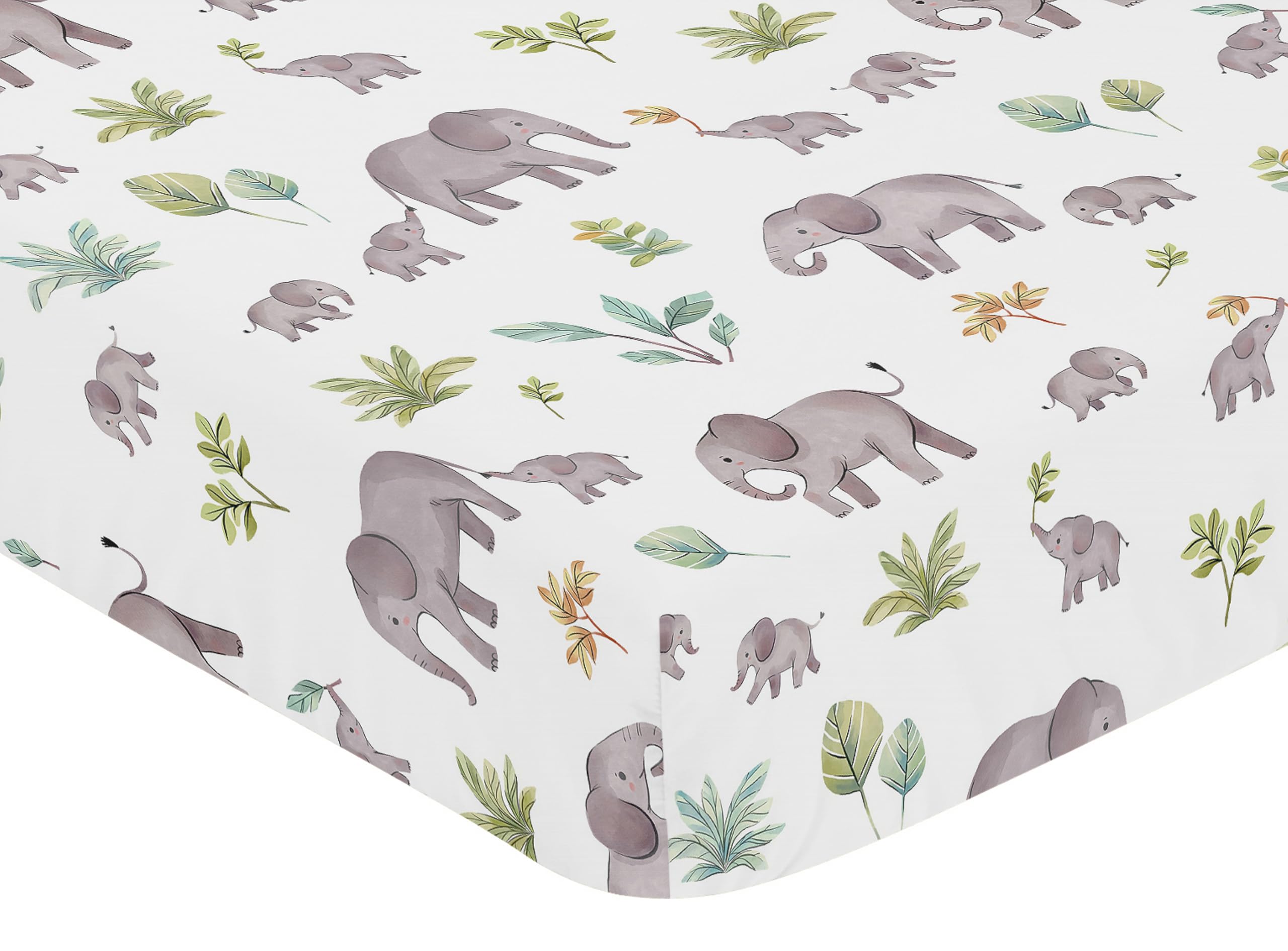 Sweet Jojo Designs Juego de ropa de cama para cuna de bebé, diseño de elefantes de acuarela, para niños, niñas, ropa de cama neutral, manta para cuarto de bebé, sábana bajera, falda, apilador de