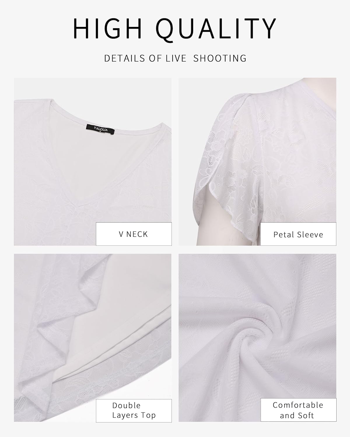 VALOLIA Womens Tops Short Sleeve Shirts Casual V Neck Blouse Double Layers Mesh Tunics Tops - Image 4