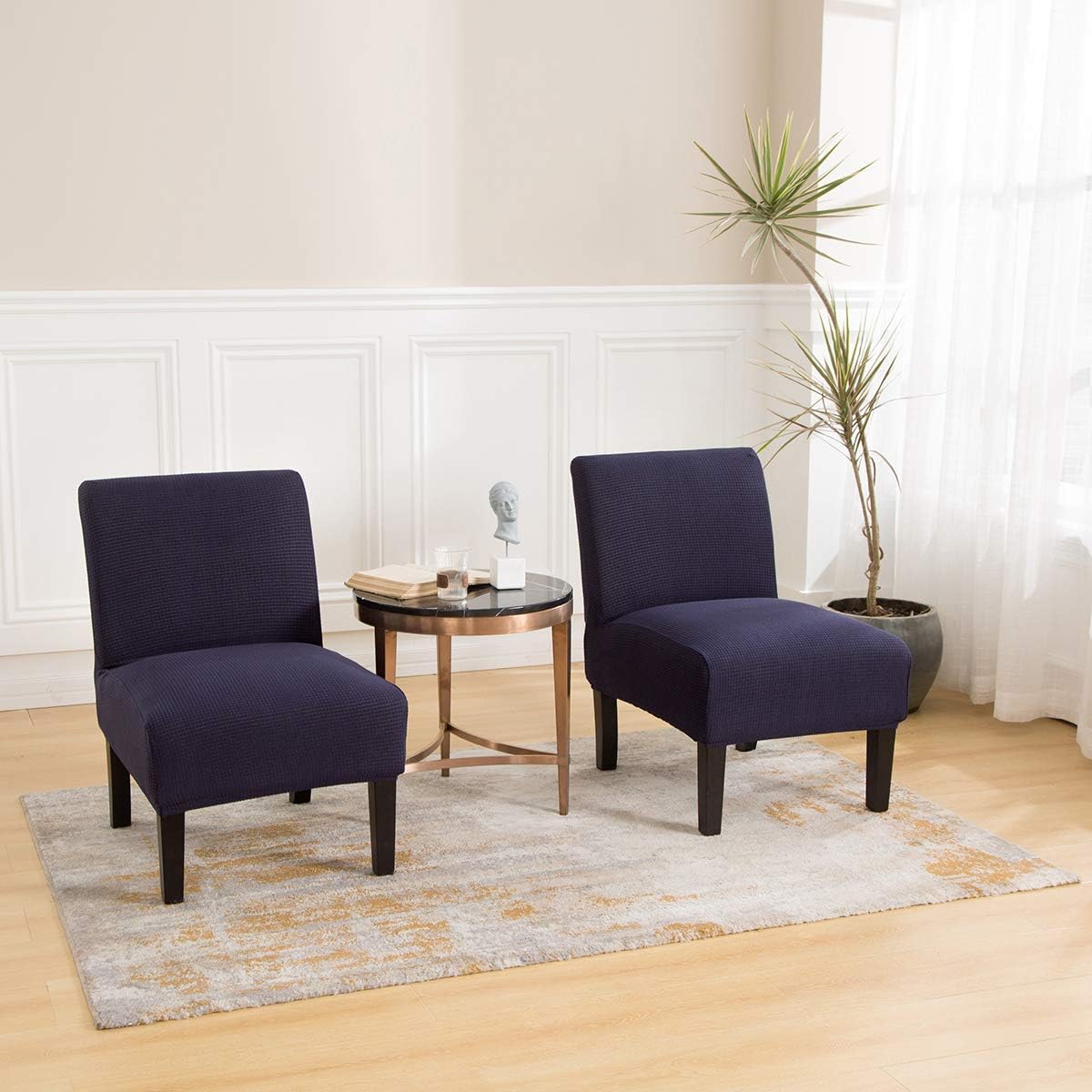 Beacon Pet Armless Accent Chair Cover Slipcover, Stretch Spandex Jacquard Knitted Chair Covers Oversized Furniture Protector Sofa Covers Removable Washable for Hotel Dinner Living Room(Navy,2PCS
